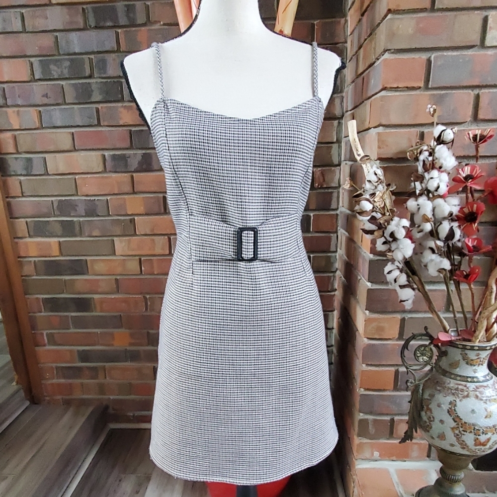 Free People Gingham Belted Front Mini Dress